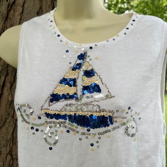 Quacker Factory white sailboat tank top bling Small - Picture 2 of 3